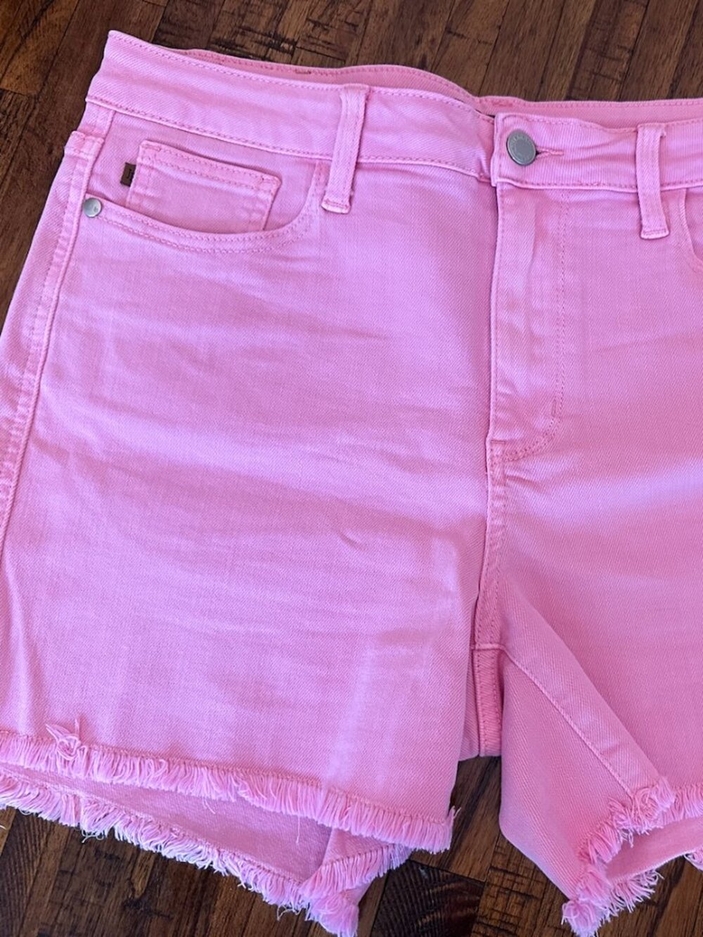 Judy Blue Pink Mid Rise Frayed Hem Denim Shorts XL